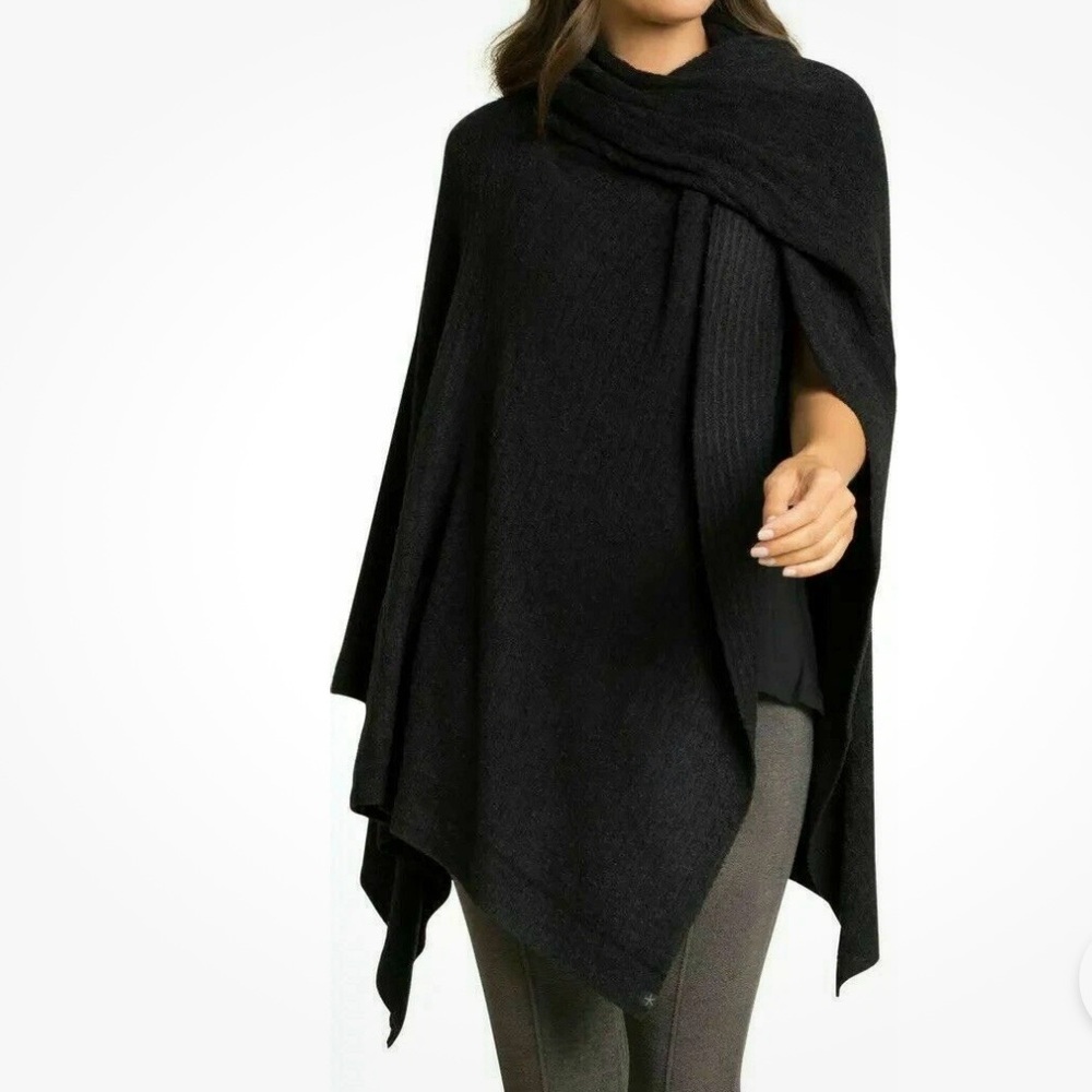 Barefoot Dreams CozyChic Lite Black Knit poncho wrap sweater travel